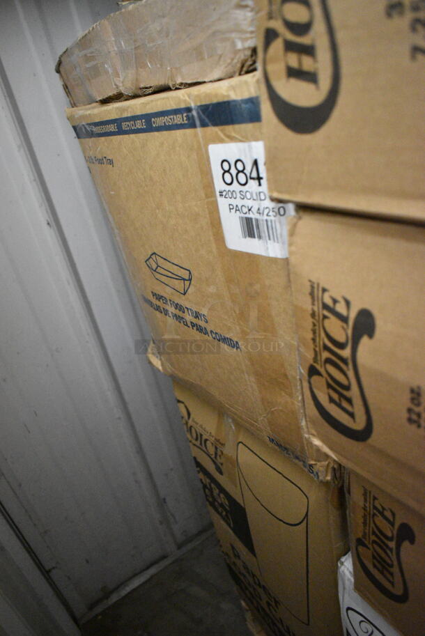 PALLET LOT of 33 BRAND NEW Boxes Including 127RD32COMBO Choice 32 oz. Customizable Microwavable Clear Round Deli Container and Lid Combo Pack - 250/Case, 274RK364 Noble Products 36-Compartment Gray Full-Size Glass Rack with 4 Green Extenders, 3 Box 127SB24COMBO Choice 24 oz. Clear Plastic Salad Bowl with Lid - 150/Case, 2 Box 129MCR32B Choice 32 oz. Black Round Microwavable Heavy Weight Container with Lid 7 1/4" - 150/Case, 3 Box 128HD12COMBO ChoiceHD 12 oz. Microwavable Translucent Plastic Deli Container and Lid Combo Pack - 240/Case, 2 Box Dart ClearPac SafeSeal 8 oz. Tamper-Resistant, Tamper-Evident Hinged Container with Flat Lid - 200/Case, Choice Kraft Microwavable Folded Paper #8 Take-Out Container 6" x 4 5/8" x 2 1/2" - 300/Case. 33 Times Your Bid! - Image 9 of 10