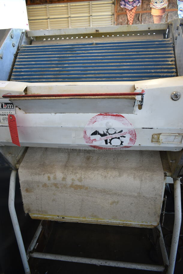 FBM Metal Commercial Floor Style Bread Loaf Slicer on Commercial Casters. Cannot Test Due To Cut Power Cord - Image 4 of 8