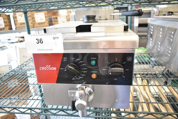 BRAND NEW SCRATCH AND DENT! 2024 Crosson EF-6V Stainless Steel Commercial Countertop Electric Powered Fryer w/ Metal Fry Basket and Lid. 120 Volts, 1 Phase. - Image 2 of 5