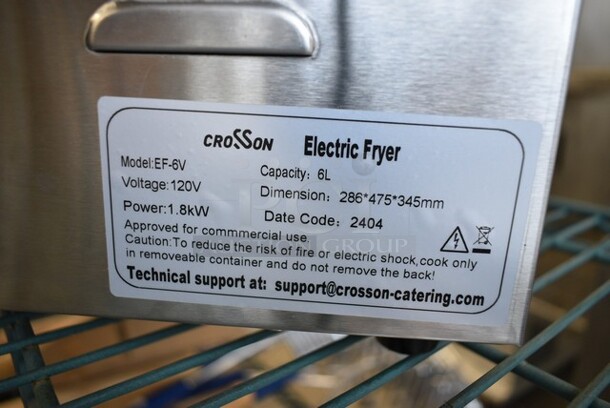 BRAND NEW SCRATCH AND DENT! 2024 Crosson EF-6V Stainless Steel Commercial Countertop Electric Powered Fryer w/ Metal Fry Basket and Lid. 120 Volts, 1 Phase. - Image 5 of 5