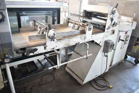 Acme S-4 Metal Commercial Floor Style Dough Sheeter w/ Dough Divider. Sheeter: 115 Volts, 1 Phase. Divider: 250 Volts. 