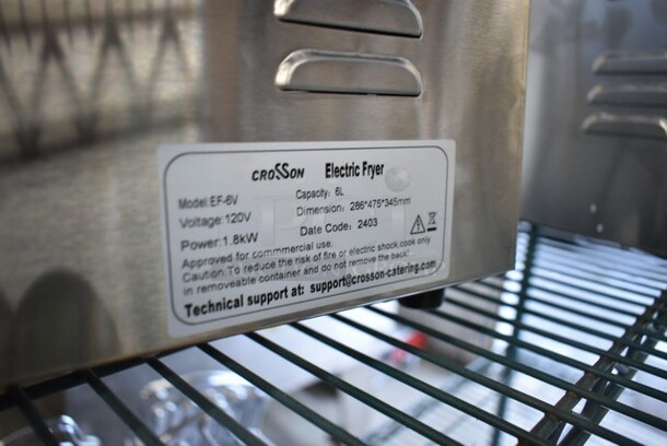 BRAND NEW SCRATCH AND DENT! 2024 Crosson EF-6V Stainless Steel Commercial Countertop Electric Powered Fryer w/ Metal Fry Basket and Lid. 120 Volts, 1 Phase. - Image 5 of 5