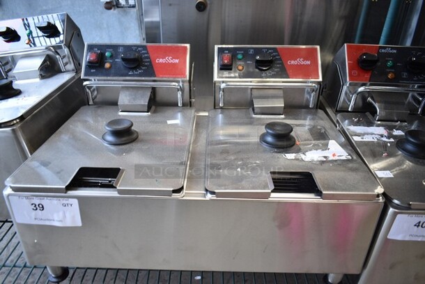 BRAND NEW SCRATCH AND DENT! 2023 Crosson EF-6V-2 Stainless Steel Commercial Countertop Electric Powered 2 Bay Fryer w/ 2 Metal Fry Baskets and 2 Lids. 120 Volts, 1 Phase. - Image 2 of 5