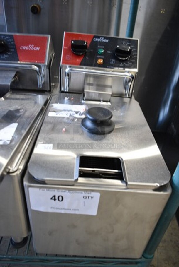 BRAND NEW SCRATCH AND DENT! 2023 Crosson EF-6V Stainless Steel Commercial Countertop Electric Powered Fryer w/ Metal Fry Basket and Lid. 120 Volts, 1 Phase. - Image 2 of 5