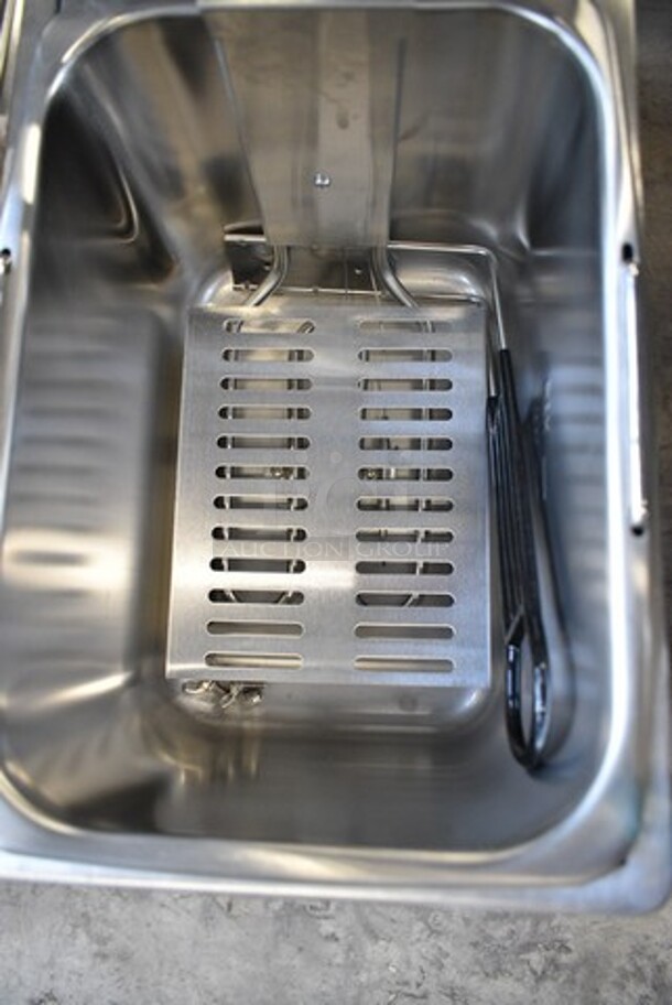 BRAND NEW SCRATCH AND DENT! 2023 Crosson EF-6V Stainless Steel Commercial Countertop Electric Powered Fryer w/ Metal Fry Basket and Lid. 120 Volts, 1 Phase. - Image 4 of 5