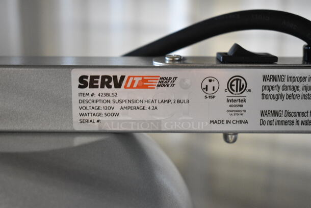 BRAND NEW SCRATCH AND DENT! ServIt BLS-2 Suspension Bar 2 Bulb Heat Lamp. 120 Volts, 1 Phase. Tested and Working! - Image 6 of 6