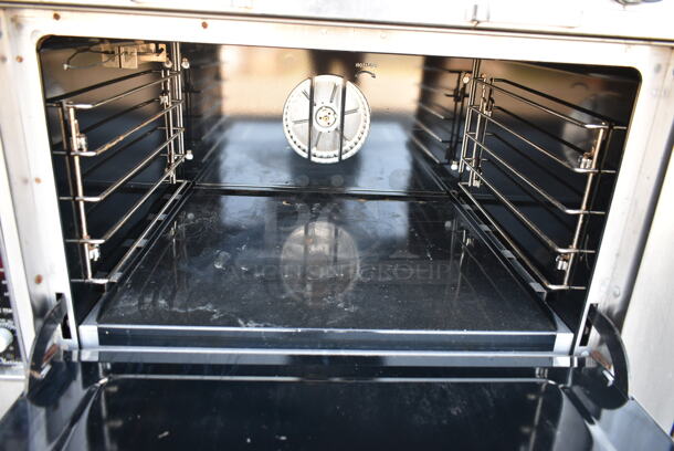 Southbend P48A-BBBB Stainless Steel Commercial Natural Gas Powered 8 Burner Range w/ Convection Oven, Side Counters and Back Splash on Commercial Casters.  - Image 8 of 10