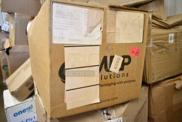 PALLET LOT of 20 BRAND NEW Boxes Including 12" Corrugated White Circles, 176IB100PL Baker's Mark 6.3 Gallon / 100 Cup Allergen-Free Shelf Ingredient Bin with Flip Lid, Label Sheet, and Scoop, SP13150 Secure Personal Care Products, 500L1020B Choice Black Hot Paper Cup Travel Lid for 10-24 oz. Standard Cups and 8 oz. Squat Cups - 1000/Case, 127RD16BULK Choice 16 oz. Customizable Microwavable Translucent Round Deli Container - 500/Case, 2 Box 129MCR24B Choice 24 oz. Black Round Microwavable Heavy Weight Container with Lid 7 1/4" - 150/Case, 127RDTFLBULK Choice Microwavable Translucent Customizable Recessed Fit Deli Lid - 500/Case, 433NHT004 Choice 1/5 Large Size White Heavy-Duty Unprinted Plastic T-Shirt Bag - 500/Case, Scotsman KHOLDER Stainless Steel Scoop Holder, 2 Box Dart 85HTB3R 8" x 8" x 3" Black Foam Three-Compartment Square Take Out Container with Perforated Hinged Lid - 200/Case. 20 Times Your Bid! - Image 6 of 11