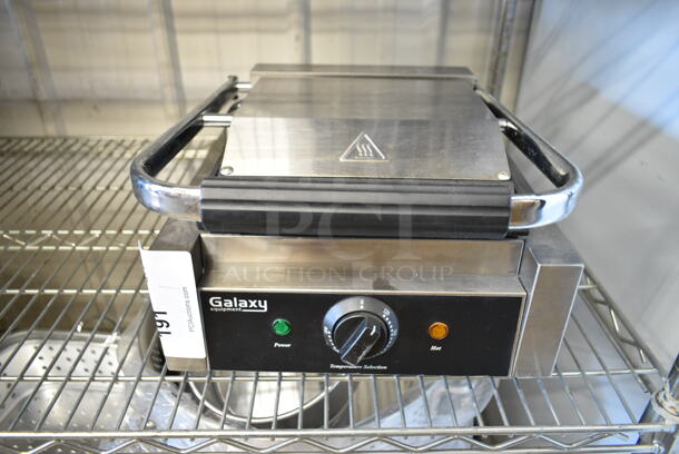 2018 Galaxy P68 Stainless STeel Single Panini Sandwich Grill with Grooved Plates - 8 1/2" x 8 1/2" Cooking Surface. 120 Volts, 1 Phase. Cannot Test Due To Missing Power Cord - Image 1 of 4