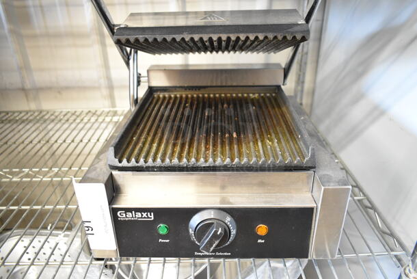 2018 Galaxy P68 Stainless STeel Single Panini Sandwich Grill with Grooved Plates - 8 1/2" x 8 1/2" Cooking Surface. 120 Volts, 1 Phase. Cannot Test Due To Missing Power Cord - Image 3 of 4