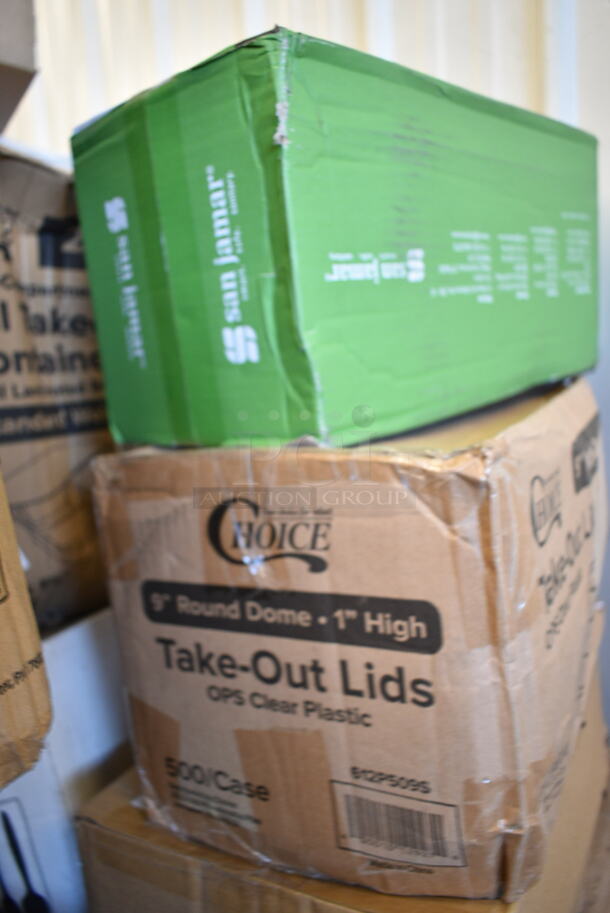 PALLET LOT of 32 BRAND NEW Boxes Including Solo Ultra Clear™ TP20 20 oz. Customizable Clear PET Plastic Cold Cup - 600/Case, 2 Box 5013858HVY Lavex Hercules 55 Gallon 2 Mil 38" x 58" Low Density Heavy-Duty Black Can Liner / Trash Bag - 50/Case, 612P509S Choice 9" Clear Round Plastic Dome Lid - 500/Case, 2 Box 760PCC03W Choice 3 oz. White Poly Paper Cold Cup - 5000/Case, 176BWSSHNR20 Choice 20 oz. SAN Plastic Schooner - 12/Case, 651CPDINCBK KleanTake by ServSense In-Counter 8 - 44 oz. Cup Dispenser with 5 Gasket Sizes - 23 1/8" Long, 500CC12 Choice 12 oz. Clear PET Plastic Cold Cup with Dome Lid with No Hole, 346WKFSNSPM White Medium Weight Wrapped Plastic Cutlery Pack, Creative Converting 50134B 10" Black Velvet Paper Plate - 240/Case, 303BLK575 Acopa Izumi 5 3/4" Matte Black Melamine Asian Soup Spoon - 24/Pack, Scotsman KHOLDER Stainless Steel Scoop Holder, Pre Rolled Cutlery Sets, 394365M Noble Products Powder-Free Disposable Clear Vinyl Gloves for Foodservice - Medium - 1000/Case, 966UPWIDEKFT-500 OneUp by Choice Kraft 2-Ply Wide Interfold 6 1/2" x 8 1/2" Dispenser Napkin - 6000/Case. 32 Times Your Bid! - Image 4 of 12