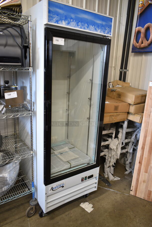 BRAND NEW SCRATCH AND DENT! 2023 Avantco 178GDC23HCW Metal Commercial Single Door Reach In Cooler Merchandiser w/ Poly Coated Racks on Commercial Casters. 115 Volts, 1 Phase. Tested and Working! - Image 3 of 6