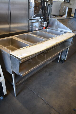 Eagle Stainless Steel Commercial Floor Style Electric Powered 4 Bay Steam Table w/ Under Shelf. 208 Volts, 1 Phase. 