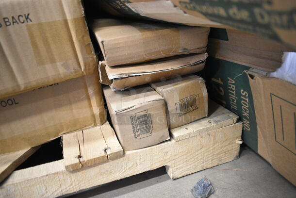 PALLET LOT of 33 BRAND NEW Boxes Including 6 Box 164CUSHMTLBK Lancaster Table & Seating 2 1/2" Black Vinyl Padded Seat for Metal Frame Seating, 7 3493030TCB Lancaster Table & Seating 30" x 30" Laminated Square Table Top Reversible Cherry / Black, 164TB2222 Lancaster Table & Seating 22" x 22" Cross Cast Iron Table Base Plate,  3 Box 164CUSHMTLWN Lancaster Table & Seating Walnut Wood Seat for Metal Frame Seating, 2 Box 164TCOLROD25 Lancaster Table & Seating 25 3/16" Standard Height Table Base Column and Rod, Lavex Lever Activated Towel Dispenser, 3 Box 3493048TCB Lancaster Table &amp; Seating 30" x 48" Laminated Rectangular Table Top Reversible Cherry / Black, 2 Box 164TS1000 Lancaster Table & Seating 10" Cast Iron Table Base Spider, Regency 600DB35 3 1/2" Basket Drain with Strainer - 1 1/2" IPS. 33 Times Your Bid! - Image 5 of 12
