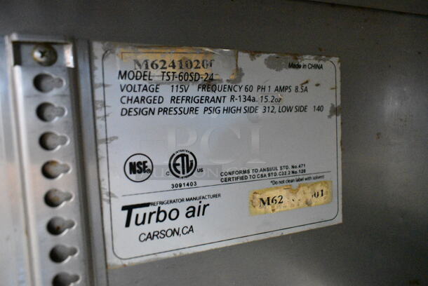 Turbo Air TST-60SD-24 Stainless Steel Commercial Sandwich Salad Prep Table Bain Marie Mega Top on Commercial Casters. 115 Volts, 1 Phase. Tested and Powers On But Does Not Get Cold - Image 6 of 6