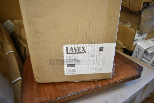 PALLET LOT of 33 BRAND NEW Boxes Including 6 Box 164CUSHMTLBK Lancaster Table & Seating 2 1/2" Black Vinyl Padded Seat for Metal Frame Seating, 7 3493030TCB Lancaster Table & Seating 30" x 30" Laminated Square Table Top Reversible Cherry / Black, 164TB2222 Lancaster Table & Seating 22" x 22" Cross Cast Iron Table Base Plate,  3 Box 164CUSHMTLWN Lancaster Table & Seating Walnut Wood Seat for Metal Frame Seating, 2 Box 164TCOLROD25 Lancaster Table & Seating 25 3/16" Standard Height Table Base Column and Rod, Lavex Lever Activated Towel Dispenser, 3 Box 3493048TCB Lancaster Table &amp; Seating 30" x 48" Laminated Rectangular Table Top Reversible Cherry / Black, 2 Box 164TS1000 Lancaster Table & Seating 10" Cast Iron Table Base Spider, Regency 600DB35 3 1/2" Basket Drain with Strainer - 1 1/2" IPS. 33 Times Your Bid! - Image 6 of 12