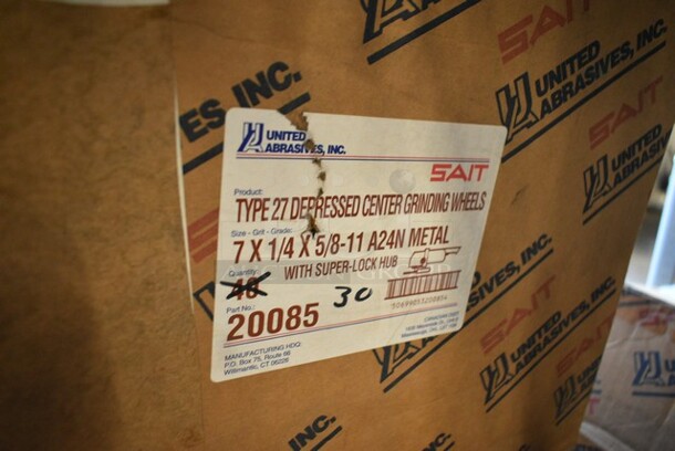 3 Boxes of 30 BRAND NEW! United Abrasives SAIT 20085 Depressed Center Grinding Wheel, 27, 7" Dia, 1/4" Thick, 5/8"-11 Arbor Hole Size, Aluminum Oxide. 3 Times Your Bid! - Image 4 of 4