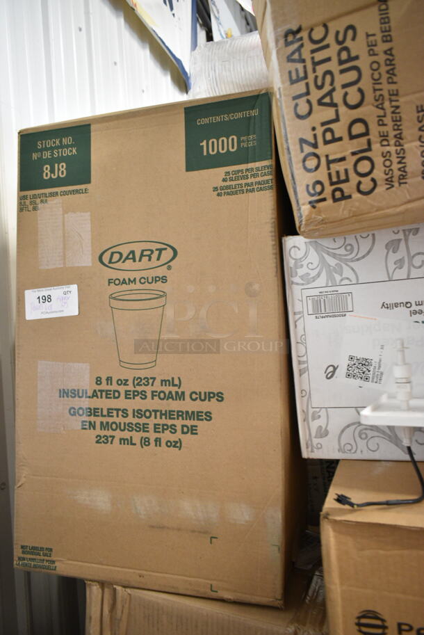 PALLET LOT of 25 BRAND NEW Boxes Including 500CC20 Choice Clear PET Customizable Plastic Cold Cup - 20 oz. - 600/Case, 500CC9 Choice 9 oz. Clear PET Customizable Plastic Squat Cold Cup - 1000/Case, Dart 8J8 8 oz. White Customizable Foam Cup - 1000/Case, Choice 16 ox Clear PET Plastic Cups, 5005DNAPFLTE Choice Touchstone 14" x 14" White Linen-Feel Flat-Packed Dinner Napkin - 1000/Case, 433472 Tellus Products 9" No PFAS Added Natural Bagasse Plate - 125/Pack, 2 Box 5001BNAP Choice Cocktail Napkin, Corrugated White 10" Circles, 43312CUPC Choice 12-Cup Hinged PET Plastic Cupcake / Muffin Container, 2 Box Carnival King 32 oz Popcorn Cups, Corrugated 18" White Circles, 50010WRAPRIP Lavex 10 oz Kraft Wrapped Paper Hot Cup. 25 Times Your Bid! - Image 3 of 12