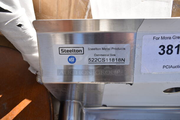 BRAND NEW SCRATCH AND DENT! Steelton 522CS11818N 23 1/2" 18-Gauge Stainless Steel One Compartment Commercial Sink without Drainboard - 18" x 18" x 12" Bowl. No Legs.  - Image 4 of 4