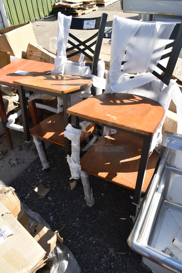 4 BRAND NEW SCRATCH AND DENT! Lancaster Table & Seating Black Metal Dining Height Cross Back Chairs w/ Wood Pattern Seat. 4 Times Your Bid! - Image 2 of 4