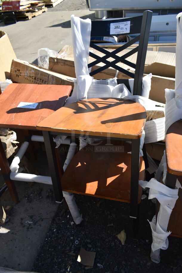 4 BRAND NEW SCRATCH AND DENT! Lancaster Table & Seating Black Metal Dining Height Cross Back Chairs w/ Wood Pattern Seat. 4 Times Your Bid! - Image 3 of 4