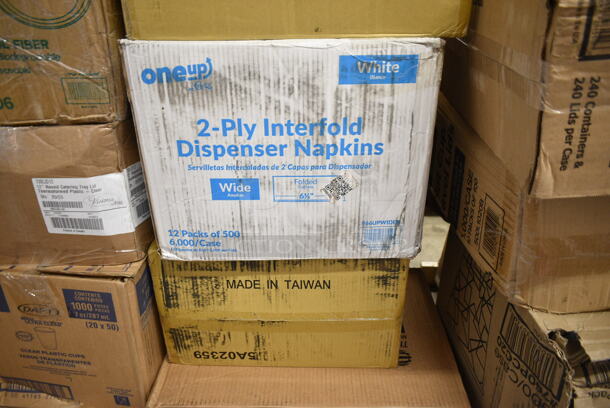 PALLET LOT of 36 BRAND NEW Boxes Including 2 Box 130BSPOONWP Choice Individually Wrapped Medium Weight Black Plastic Teaspoon - 1000/Case, 3 Box 394385M Noble Products White Powder-Free Disposable Latex Gloves for Foodservice - Medium - 1000/Case, 395RPO6 EcoChoice Compostable Sugarcane / Bagasse 6" Plate - 1000/Case, 433PR10513C Choice 10" x 5" x 13" Natural Kraft Paper Customizable Shopping Bag with Handles - 250/Case, 2 Box Solo Ultra Clear™ TP7 7 oz. Clear PET Plastic Cold Cup - 1000/Case, 966UPWIDEB OneUp by Choice White 2-Ply Wide Interfold 6 1/2" x 8 1/2" Dispenser Napkin - 6000/Case, Choice 8 oz Paper Hot Cups, Frozen Yogurt Cups. 36 Times Your Bid! - Image 7 of 9