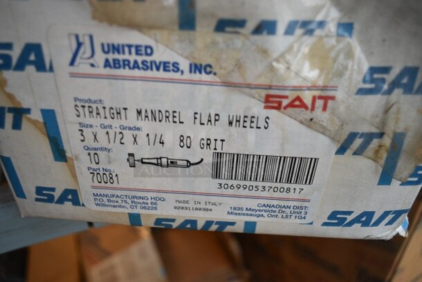 Box of 10 BRAND NEW! United Abrasives SAIT 70081 3" Die Grinder Flap Wheel - 80 Grit Metal - Image 4 of 4