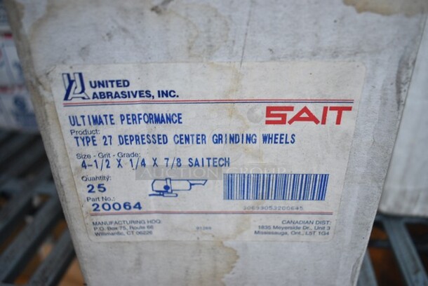 3 Box of 25 BRAND NEW! United Abrasives SAIT 20064 Depressed Center Grinding Wheel, 27, 4-1/2" Dia, 1/4" Thick, 7/8" Arbor Hole Size, Aluminum Oxide. 3 Times Your Bid! - Image 4 of 4