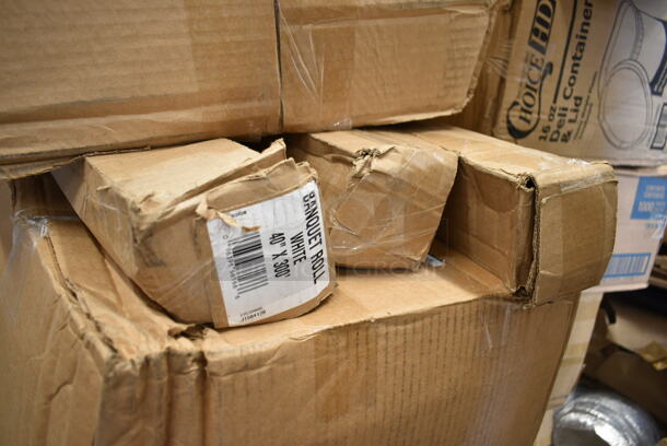 PALLET LOT of 27 BRAND NEW Boxes Including Choice Dinner Napkins, Banquet Roll White 40"x300", 4 Box 128HD16COMBO ChoiceHD 16 oz. Microwavable Translucent Plastic Deli Container and Lid Combo Pack - 240/Case, Dart Prima Clear Strawless Lid, 2 Box 611249, 612BG23SMALL Choice HD Smoothwall Black and gold Small Foil Take-Out, 760PCC20 Choice 20 oz. Poly Paper Cold Cup - 1000/Case, 500L1020B Choice Black Hot Paper Cup Travel Lid for 10-24 oz. Standard Cups and 8 oz. Squat Cups - 1000/Case. 27 Times Your Bid! - Image 3 of 9