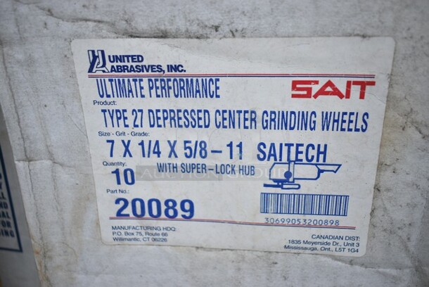 2 Box of 10 BRAND NEW! United Abrasives SAIT 20089 Depressed Center Grinding Wheel, 27, 7" Dia, 1/4" Thick, 5/8"-11 Arbor Hole Size, Ceramic. 2 Times Your Bid! - Image 3 of 3