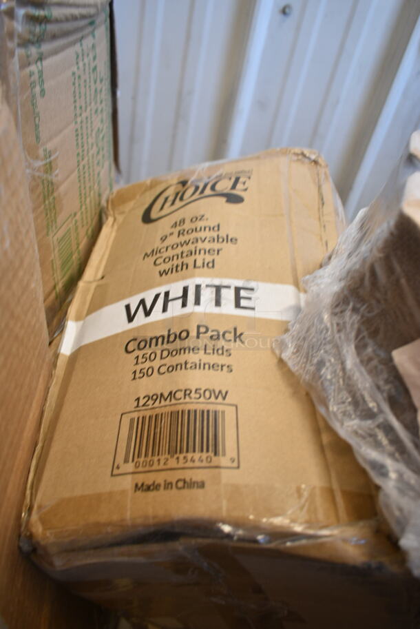 PALLET LOT of 28 BRAND NEW Boxes Including 394365L Noble Products Powder-Free Disposable Clear Vinyl Gloves for Foodservice - Large - 1000/Case, Choice Portion Cup Lid, 50010W Choice 10 oz. White Poly Paper Hot Cup - 1000/Case, Choice 24 oz Clear Hinged Lid Container, 190H10LVS12OZ Avantco 178SLD10LN12 10 Lane Gravity Feed Bottle Organizer for 8 oz. and slim 12 oz. Bottles, 129MCR50W Choice 48 oz. White 9" Round Microwavable Heavy Weight Container with Lid - 150/Case, Avantco 177MX20DOOR Front Cover with Feed Chute for MX20 Series Slicer and Shredder Attachments, 2 Box 433NHT101H Choice 1/6 Standard Size White "Thank You" Medium-Duty Plastic T-Shirt Bag - 1000/Case, Lavex C Fold Towels, 2 Box Noble Medium Gloves, Choice 5 5/8" Neon Plastic Test Tube Shot / Shooter with Assorted Colors - 1000/Case, Galaxy 177BSKTCFSM Freezer Basket for CF5 and CF7 Commercial Chest Freezers, 395TO961 EcoChoice 9" x 6" x 3" Compostable Sugarcane / Bagasse 1 Compartment Take-Out Container - 200/Case, 130TASTERSP Choice 3" White Plastic Tasting Spoon - 3000/Case. 28 Times Your Bid! - Image 7 of 12