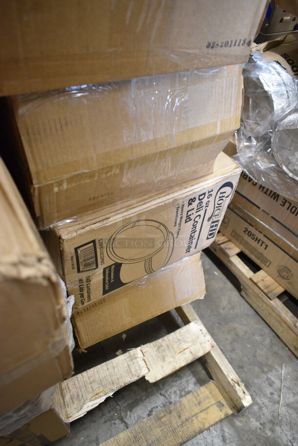 PALLET LOT of 27 BRAND NEW Boxes Including Choice Dinner Napkins, Banquet Roll White 40"x300", 4 Box 128HD16COMBO ChoiceHD 16 oz. Microwavable Translucent Plastic Deli Container and Lid Combo Pack - 240/Case, Dart Prima Clear Strawless Lid, 2 Box 611249, 612BG23SMALL Choice HD Smoothwall Black and gold Small Foil Take-Out, 760PCC20 Choice 20 oz. Poly Paper Cold Cup - 1000/Case, 500L1020B Choice Black Hot Paper Cup Travel Lid for 10-24 oz. Standard Cups and 8 oz. Squat Cups - 1000/Case. 27 Times Your Bid! - Image 6 of 9