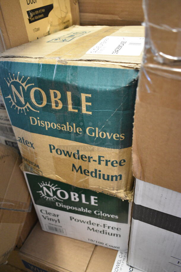 PALLET LOT of 28 BRAND NEW Boxes Including 394365L Noble Products Powder-Free Disposable Clear Vinyl Gloves for Foodservice - Large - 1000/Case, Choice Portion Cup Lid, 50010W Choice 10 oz. White Poly Paper Hot Cup - 1000/Case, Choice 24 oz Clear Hinged Lid Container, 190H10LVS12OZ Avantco 178SLD10LN12 10 Lane Gravity Feed Bottle Organizer for 8 oz. and slim 12 oz. Bottles, 129MCR50W Choice 48 oz. White 9" Round Microwavable Heavy Weight Container with Lid - 150/Case, Avantco 177MX20DOOR Front Cover with Feed Chute for MX20 Series Slicer and Shredder Attachments, 2 Box 433NHT101H Choice 1/6 Standard Size White "Thank You" Medium-Duty Plastic T-Shirt Bag - 1000/Case, Lavex C Fold Towels, 2 Box Noble Medium Gloves, Choice 5 5/8" Neon Plastic Test Tube Shot / Shooter with Assorted Colors - 1000/Case, Galaxy 177BSKTCFSM Freezer Basket for CF5 and CF7 Commercial Chest Freezers, 395TO961 EcoChoice 9" x 6" x 3" Compostable Sugarcane / Bagasse 1 Compartment Take-Out Container - 200/Case, 130TASTERSP Choice 3" White Plastic Tasting Spoon - 3000/Case. 28 Times Your Bid! - Image 10 of 12