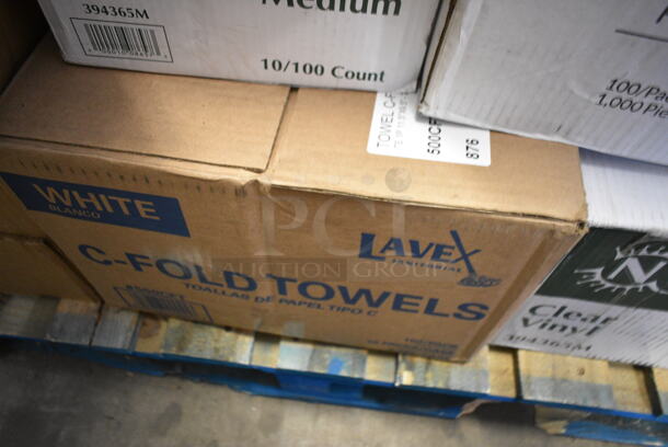 PALLET LOT of 28 BRAND NEW Boxes Including 394365L Noble Products Powder-Free Disposable Clear Vinyl Gloves for Foodservice - Large - 1000/Case, Choice Portion Cup Lid, 50010W Choice 10 oz. White Poly Paper Hot Cup - 1000/Case, Choice 24 oz Clear Hinged Lid Container, 190H10LVS12OZ Avantco 178SLD10LN12 10 Lane Gravity Feed Bottle Organizer for 8 oz. and slim 12 oz. Bottles, 129MCR50W Choice 48 oz. White 9" Round Microwavable Heavy Weight Container with Lid - 150/Case, Avantco 177MX20DOOR Front Cover with Feed Chute for MX20 Series Slicer and Shredder Attachments, 2 Box 433NHT101H Choice 1/6 Standard Size White "Thank You" Medium-Duty Plastic T-Shirt Bag - 1000/Case, Lavex C Fold Towels, 2 Box Noble Medium Gloves, Choice 5 5/8" Neon Plastic Test Tube Shot / Shooter with Assorted Colors - 1000/Case, Galaxy 177BSKTCFSM Freezer Basket for CF5 and CF7 Commercial Chest Freezers, 395TO961 EcoChoice 9" x 6" x 3" Compostable Sugarcane / Bagasse 1 Compartment Take-Out Container - 200/Case, 130TASTERSP Choice 3" White Plastic Tasting Spoon - 3000/Case. 28 Times Your Bid! - Image 11 of 12
