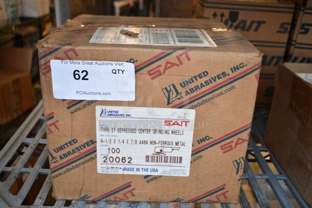 Box of 100 BRAND NEW! United Abrasives SAIT 20062 Depressed Center Grinding Wheel, 27, 4-1/2" Dia, 1/4" Thick, 7/8" Arbor Hole Size, Aluminum Oxide - Image 2 of 3