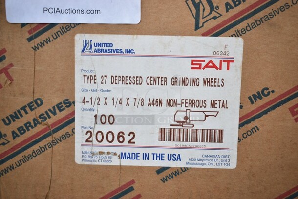 Box of 100 BRAND NEW! United Abrasives SAIT 20062 Depressed Center Grinding Wheel, 27, 4-1/2" Dia, 1/4" Thick, 7/8" Arbor Hole Size, Aluminum Oxide - Image 3 of 3