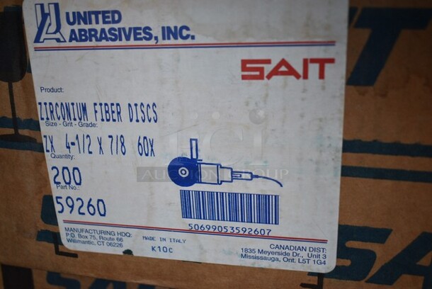 4 Boxes of 100 BRAND NEW! United Abrasives SAIT 59260 4-1/2x7/8 Bulk Zirconium Z Series Aggressive Grinding Fiber Discs 60 Grit. 4 Times Your Bid! - Image 4 of 4