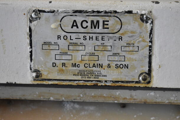 Acme 8 Metal Commercial Floor Style Dough Sheeter. Comes w/ Cake Collars and Baking Pans. 115 Volts, 1 Phase. Cannot Test Due To Cut Power Cord - Image 8 of 8