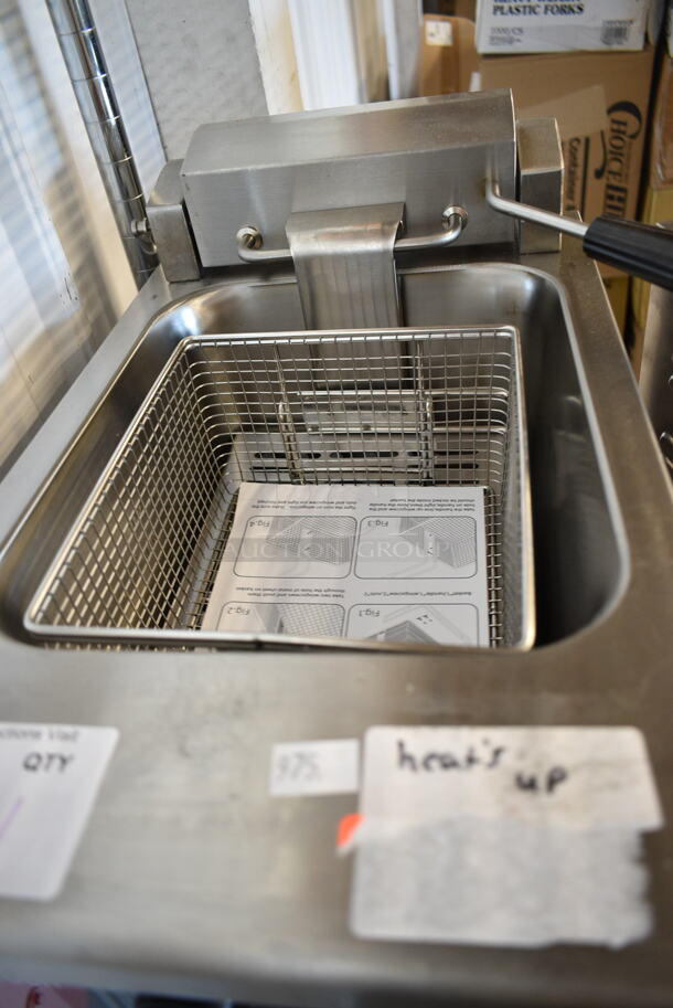 BRAND NEW SCRATCH AND DENT! 2023 Crosson EF-6V Stainless Steel Commercial Countertop Electric Powered Fryer w/ Metal Fry Basket and Lid. 120 Volts, 1 Phase.
 - Image 3 of 5