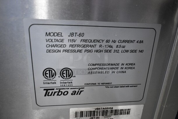 Turbo Air JBT-60 Stainless Steel Commercial Prep Table. 115 Volts, 1 Phase. Tested and Powers On But Does Not Get Cold - Image 5 of 5
