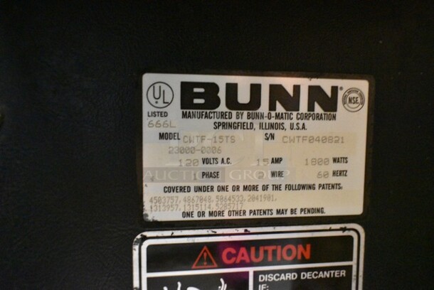Bunn CWTF-15TS Stainless Steel Commercial Countertop Coffee Machine w/ Hot Water Dispenser. 120 Volts, 1 Phase.  - Image 3 of 3