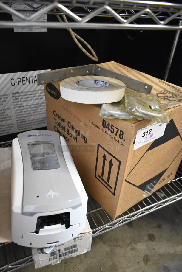 ALL ONE MONEY! Lot of 2 Boxes Including Diversey Crew Clinging Toilet Bowl Cleaner, Soap Dispensers, Dial Antimicrobial and Rubbermaid Wide Angle Braces - Image 5 of 9