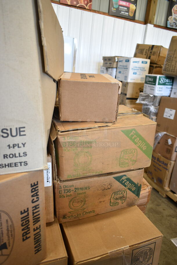 PALLET LOT of 42 BRAND NEW Boxes Including 5001TP3X4 Lavex Individually-Wrapped 1-Ply Standard 1000 Sheet Toilet Paper Roll - 96/Case, 3 Box Rego C936-31 Saucers, 3 Box Rego C736-21 Saucers, 75004237 Antimicrobial Foam Hand Soap, Azar 152727 Double Foot Frame,  - Image 9 of 12