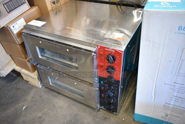 BRAND NEW SCRATCH AND DENT! 2023 Crosson CPO-320 Stainless Steel Commercial Countertop Electric Powered 2 Deck Pizza Oven w/ Cooking Stones. 120 Volts, 1 Phase. Tested and Working! - Image 3 of 7
