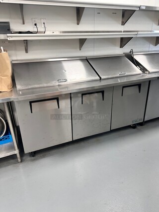 Late Model True TSSU-72-30M-B-ST-HC 72 inch 3 Door Mega Top Refrigerated Sandwich Prep Table 115 Volt Working