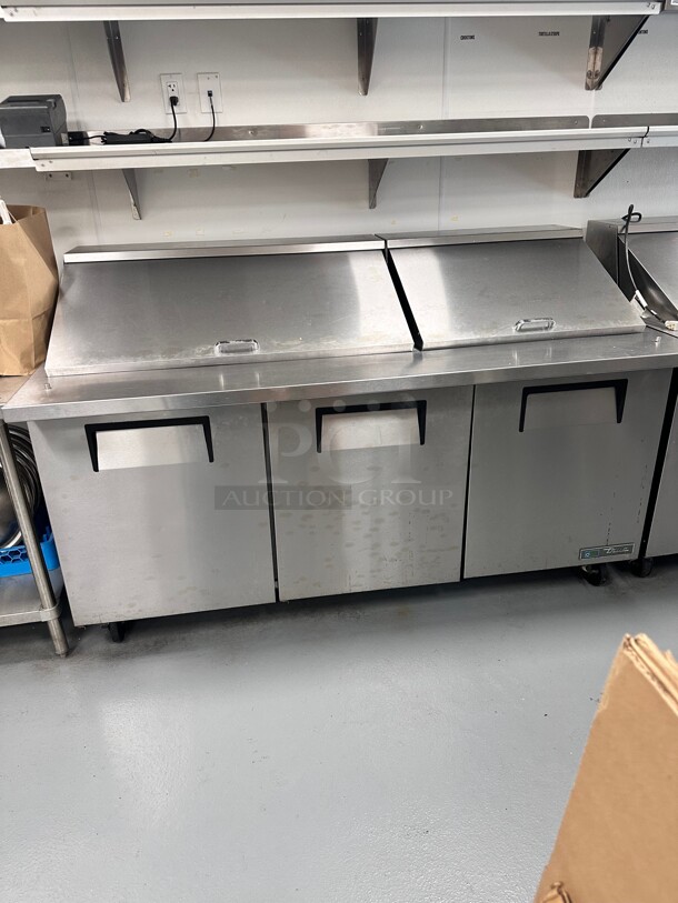 Late Model True TSSU-72-30M-B-ST-HC 72 inch 3 Door Mega Top Refrigerated Sandwich Prep Table 115 Volt Working - Image 2 of 6