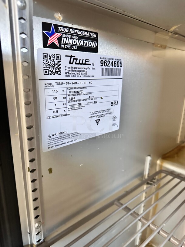 Late Model True TSSU-60-16-HC 60 inch 2 Door Refrigerated Sandwich Prep Table 115 Volt Working - Image 8 of 8