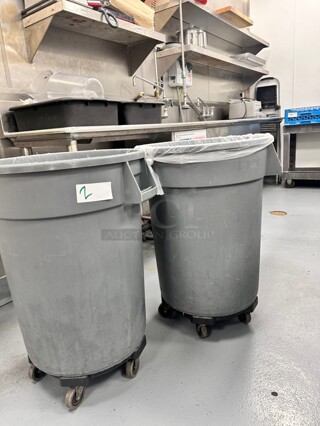 Rubbermaid BRUTE 32 Gallon Gray Round Trash Can, Lid, and Dolly Kit