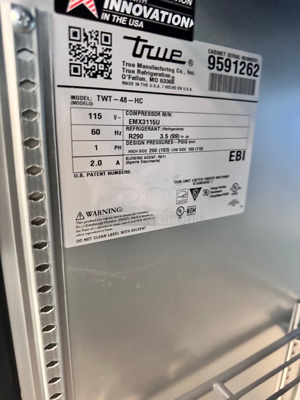 Late Model True TWT-48-HC 48 3/8 Worktop Refrigerator with 3 9/16 Backsplash 115 Volt Working - Image 5 of 8