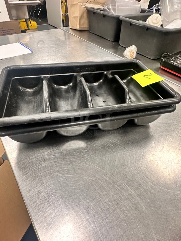 Choice Black 4-Compartment Plastic Cutlery Box / Flatware Bin with Handles - Image 2 of 7